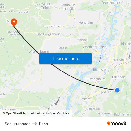 Schluttenbach to Dahn map
