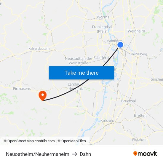 Neuostheim/Neuhermsheim to Dahn map