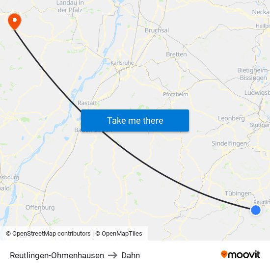 Reutlingen-Ohmenhausen to Dahn map