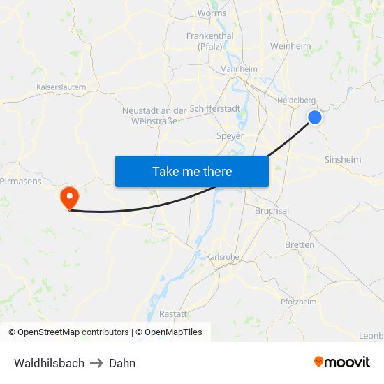 Waldhilsbach to Dahn map