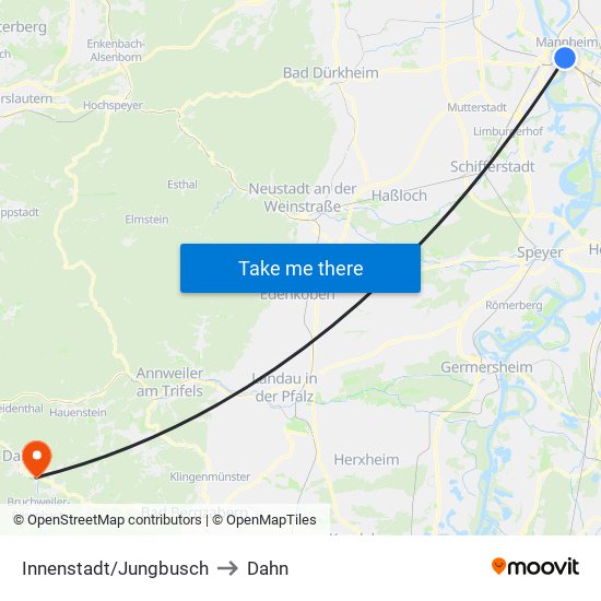 Innenstadt/Jungbusch to Dahn map