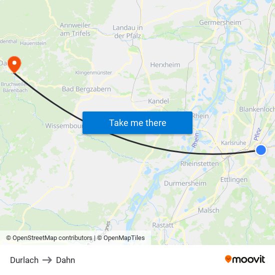 Durlach to Dahn map
