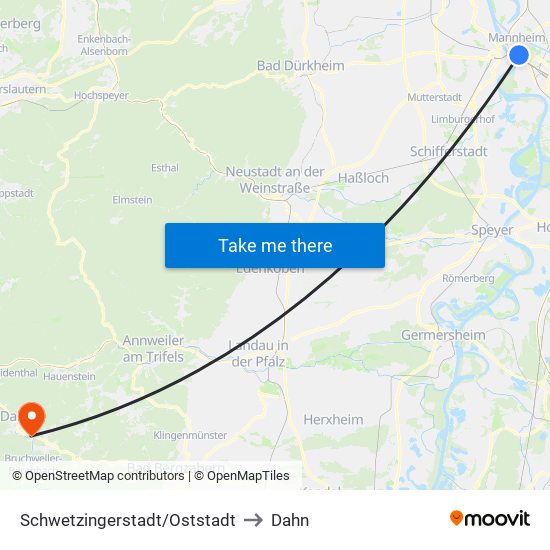 Schwetzingerstadt/Oststadt to Dahn map