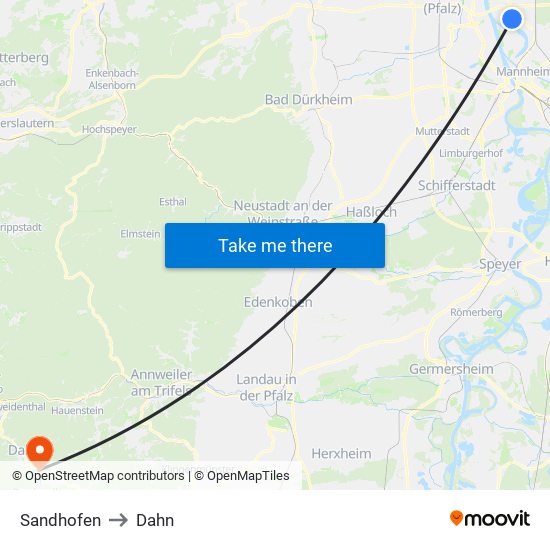 Sandhofen to Dahn map