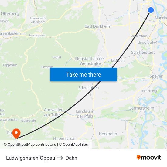 Ludwigshafen-Oppau to Dahn map