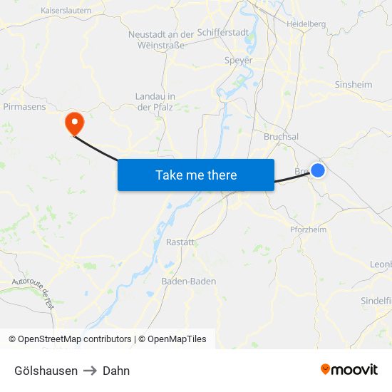 Gölshausen to Dahn map