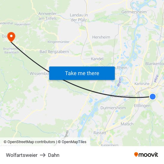 Wolfartsweier to Dahn map