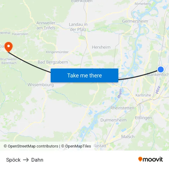 Spöck to Dahn map