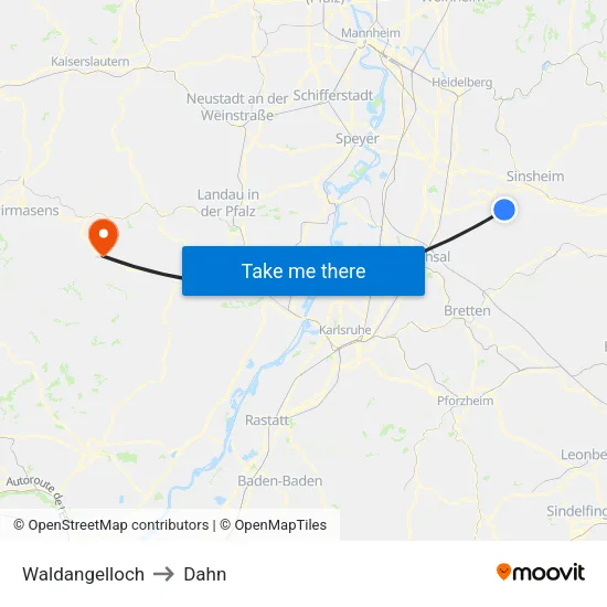 Waldangelloch to Dahn map