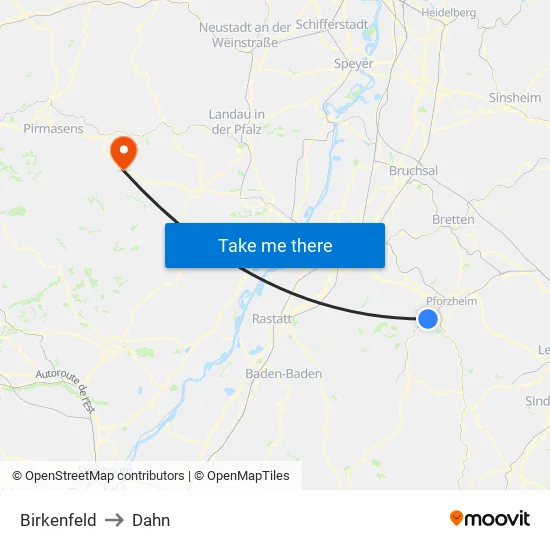 Birkenfeld to Dahn map