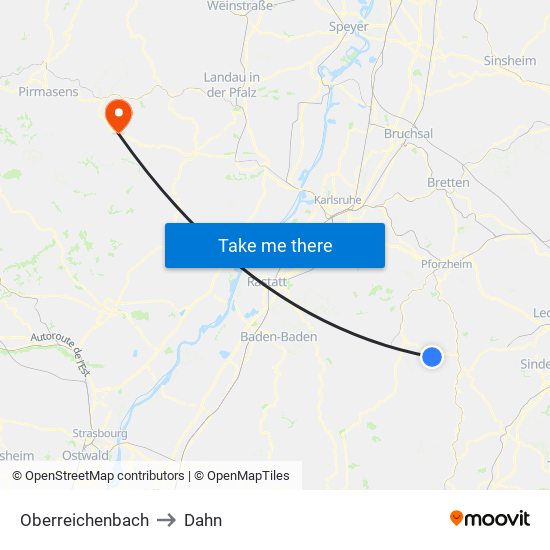 Oberreichenbach to Dahn map