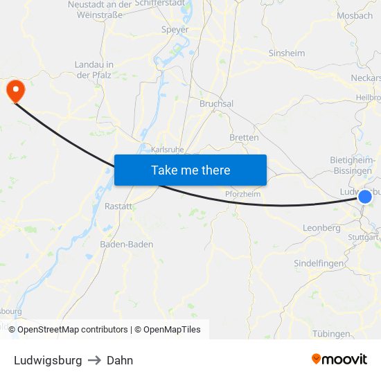 Ludwigsburg to Dahn map