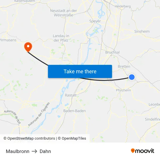 Maulbronn to Dahn map