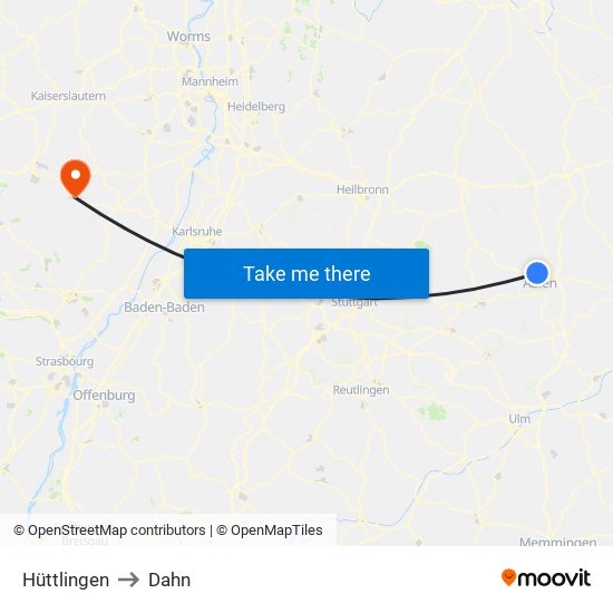 Hüttlingen to Dahn map