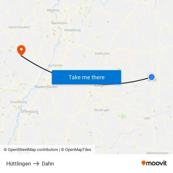 Hüttlingen to Dahn map