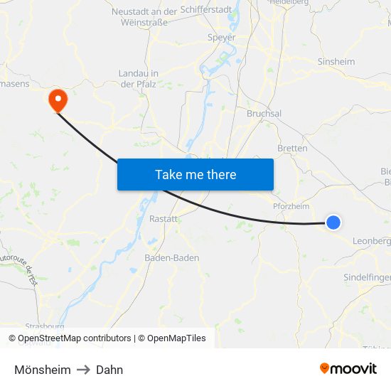 Mönsheim to Dahn map