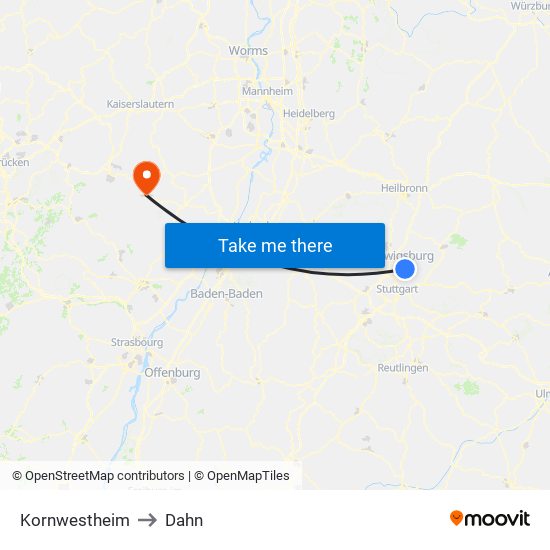Kornwestheim to Dahn map