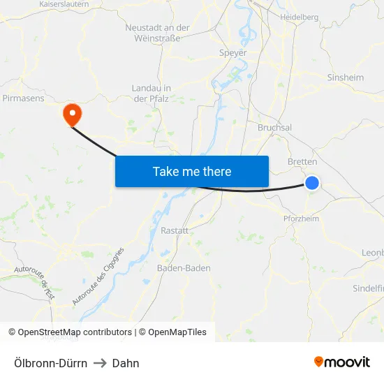 Ölbronn-Dürrn to Dahn map