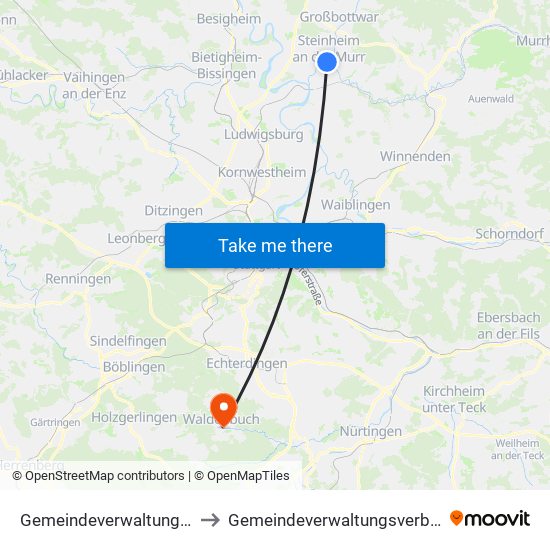 Gemeindeverwaltungsverband Steinheim-Murr to Gemeindeverwaltungsverband Waldenbuch / Steinenbronn map