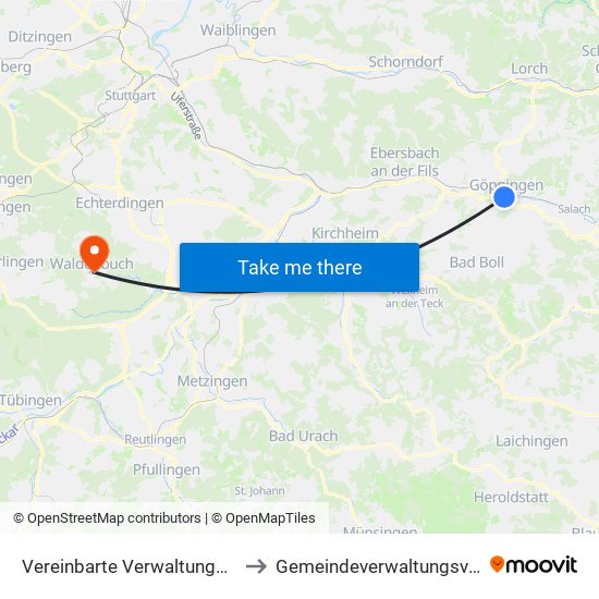 Vereinbarte Verwaltungsgemeinschaft Der Stadt Göppingen to Gemeindeverwaltungsverband Waldenbuch / Steinenbronn map