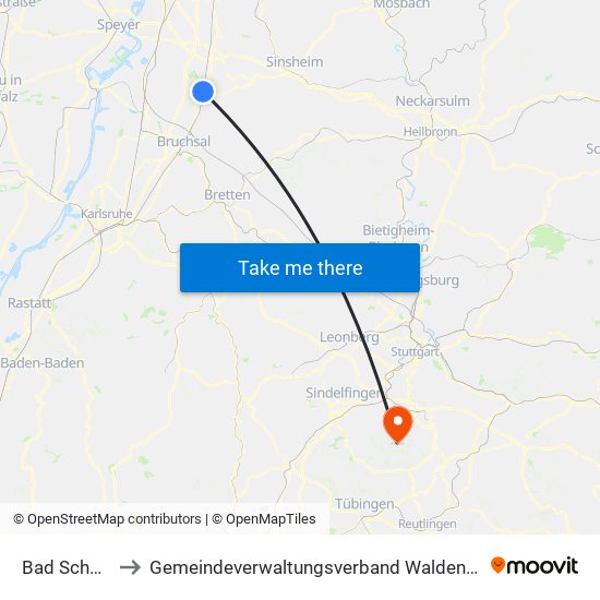 Bad Schönborn to Gemeindeverwaltungsverband Waldenbuch / Steinenbronn map