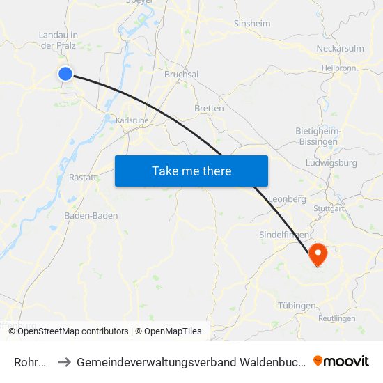 Rohrbach to Gemeindeverwaltungsverband Waldenbuch / Steinenbronn map