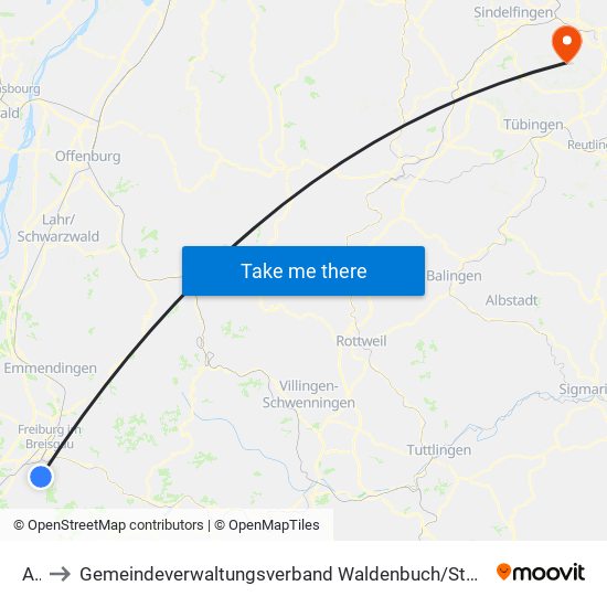 Au to Gemeindeverwaltungsverband Waldenbuch / Steinenbronn map