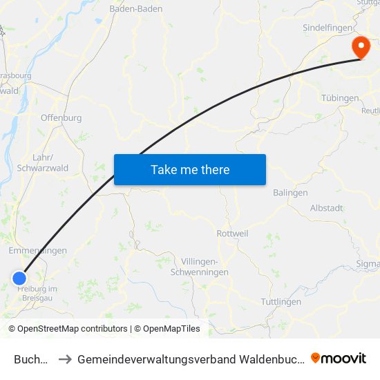 Buchheim to Gemeindeverwaltungsverband Waldenbuch / Steinenbronn map