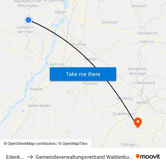 Edenkoben to Gemeindeverwaltungsverband Waldenbuch / Steinenbronn map