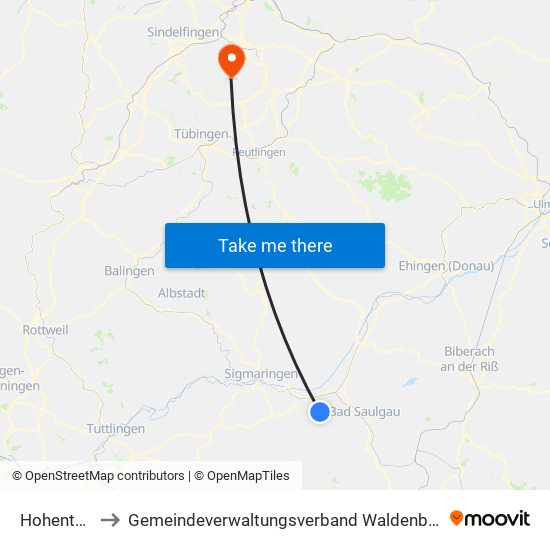 Hohentengen to Gemeindeverwaltungsverband Waldenbuch / Steinenbronn map