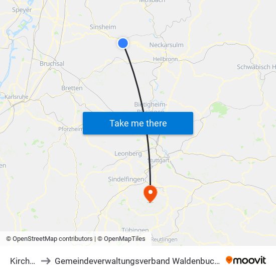 Kirchardt to Gemeindeverwaltungsverband Waldenbuch / Steinenbronn map