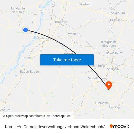 Kandel to Gemeindeverwaltungsverband Waldenbuch / Steinenbronn map