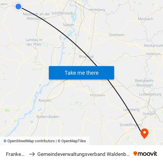 Frankenstein to Gemeindeverwaltungsverband Waldenbuch / Steinenbronn map