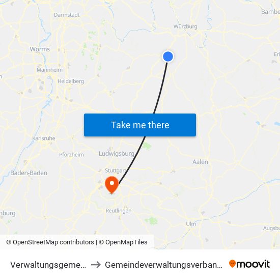 Verwaltungsgemeinschaft Grünsfeld to Gemeindeverwaltungsverband Waldenbuch / Steinenbronn map