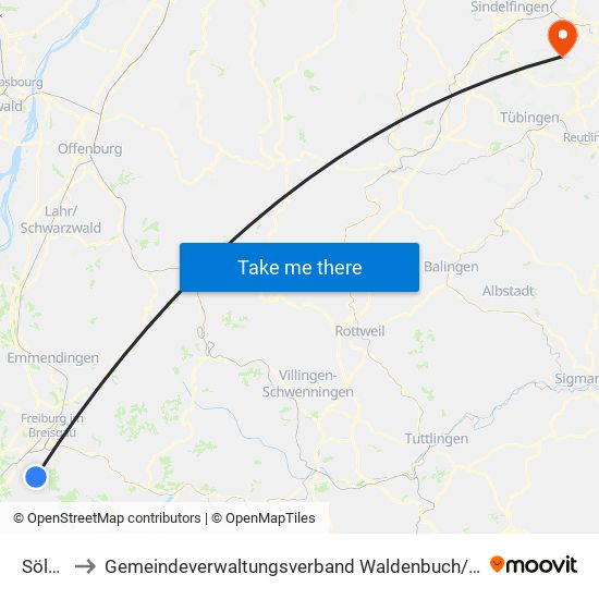 Sölden to Gemeindeverwaltungsverband Waldenbuch / Steinenbronn map