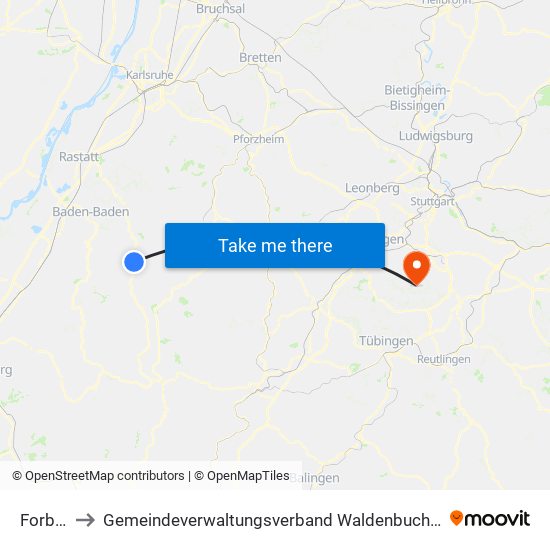 Forbach to Gemeindeverwaltungsverband Waldenbuch / Steinenbronn map