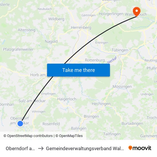 Oberndorf am Neckar to Gemeindeverwaltungsverband Waldenbuch / Steinenbronn map
