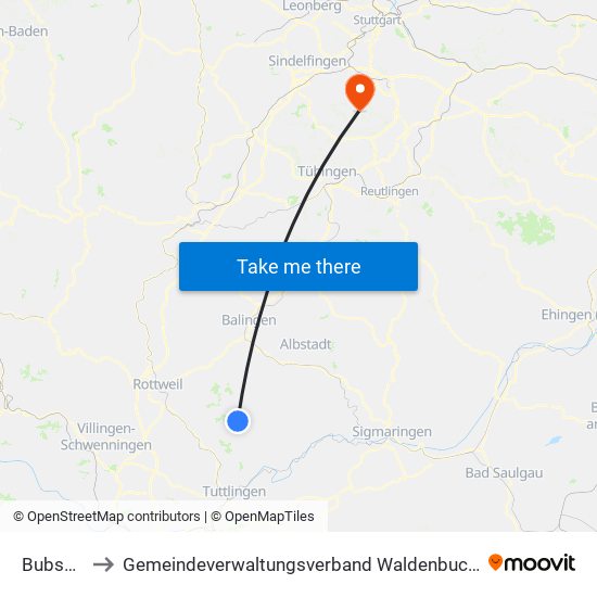 Bubsheim to Gemeindeverwaltungsverband Waldenbuch / Steinenbronn map