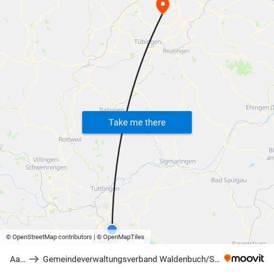 Aach to Gemeindeverwaltungsverband Waldenbuch / Steinenbronn map