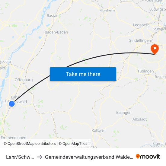 Lahr/Schwarzwald to Gemeindeverwaltungsverband Waldenbuch / Steinenbronn map