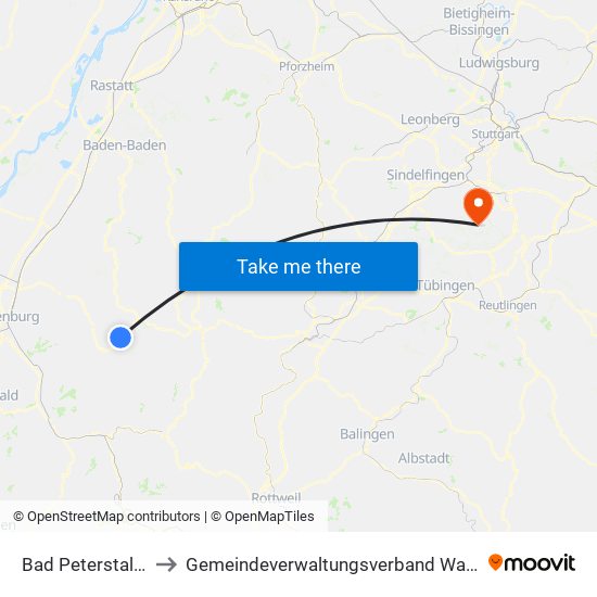 Bad Peterstal-Griesbach to Gemeindeverwaltungsverband Waldenbuch / Steinenbronn map