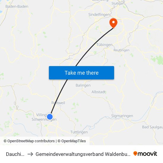 Dauchingen to Gemeindeverwaltungsverband Waldenbuch / Steinenbronn map