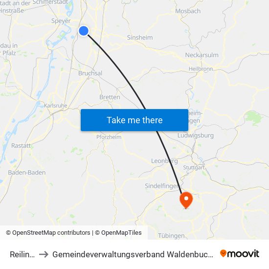 Reilingen to Gemeindeverwaltungsverband Waldenbuch / Steinenbronn map