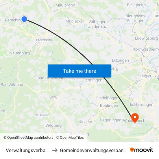 Verwaltungsverband Kämpfelbachtal to Gemeindeverwaltungsverband Waldenbuch / Steinenbronn map