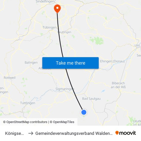 Königseggwald to Gemeindeverwaltungsverband Waldenbuch / Steinenbronn map