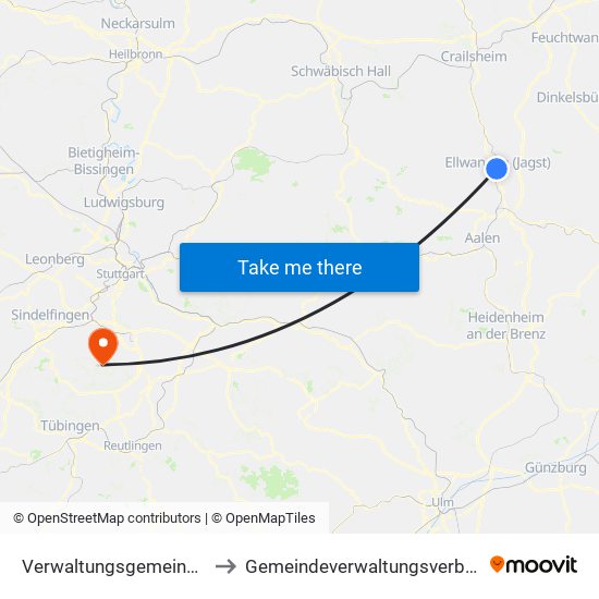 Verwaltungsgemeinschaft Ellwangen (Jagst) to Gemeindeverwaltungsverband Waldenbuch / Steinenbronn map