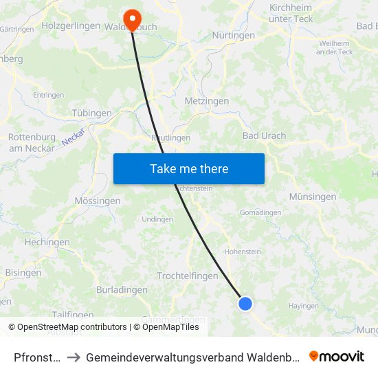 Pfronstetten to Gemeindeverwaltungsverband Waldenbuch / Steinenbronn map