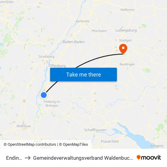 Endingen to Gemeindeverwaltungsverband Waldenbuch / Steinenbronn map