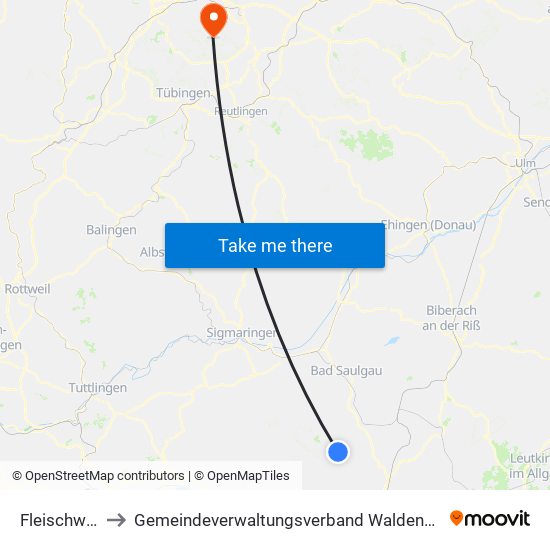 Fleischwangen to Gemeindeverwaltungsverband Waldenbuch / Steinenbronn map