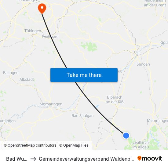 Bad Wurzach to Gemeindeverwaltungsverband Waldenbuch / Steinenbronn map